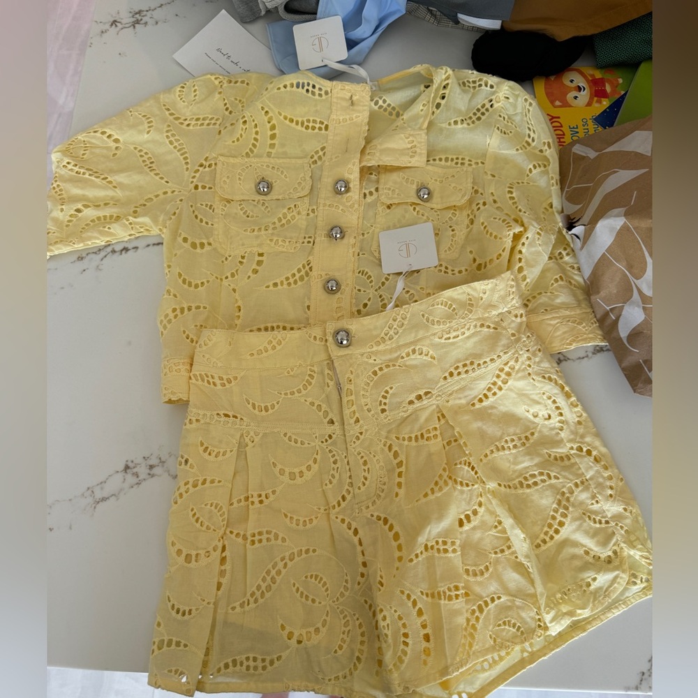 Astoria Embroidered Cotton Set - Yellow